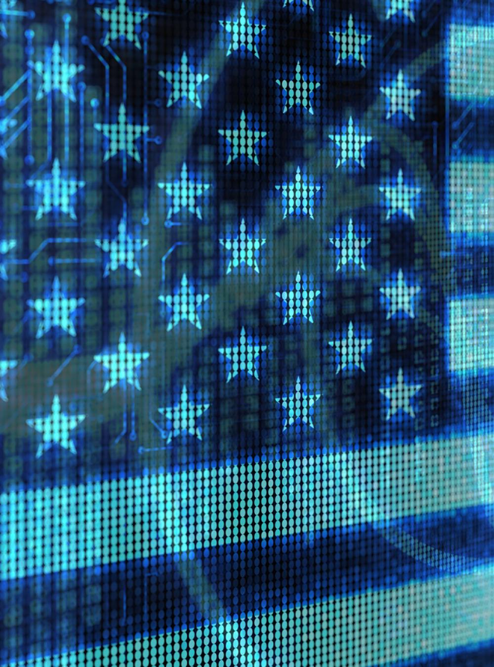 Electronic display of the American flag on a computer screen