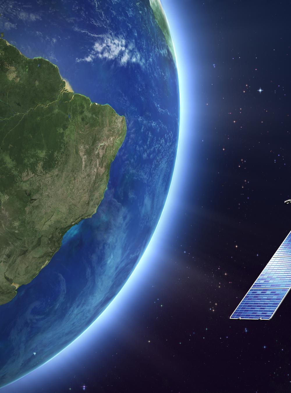 Communications satellite in orbit around Earth