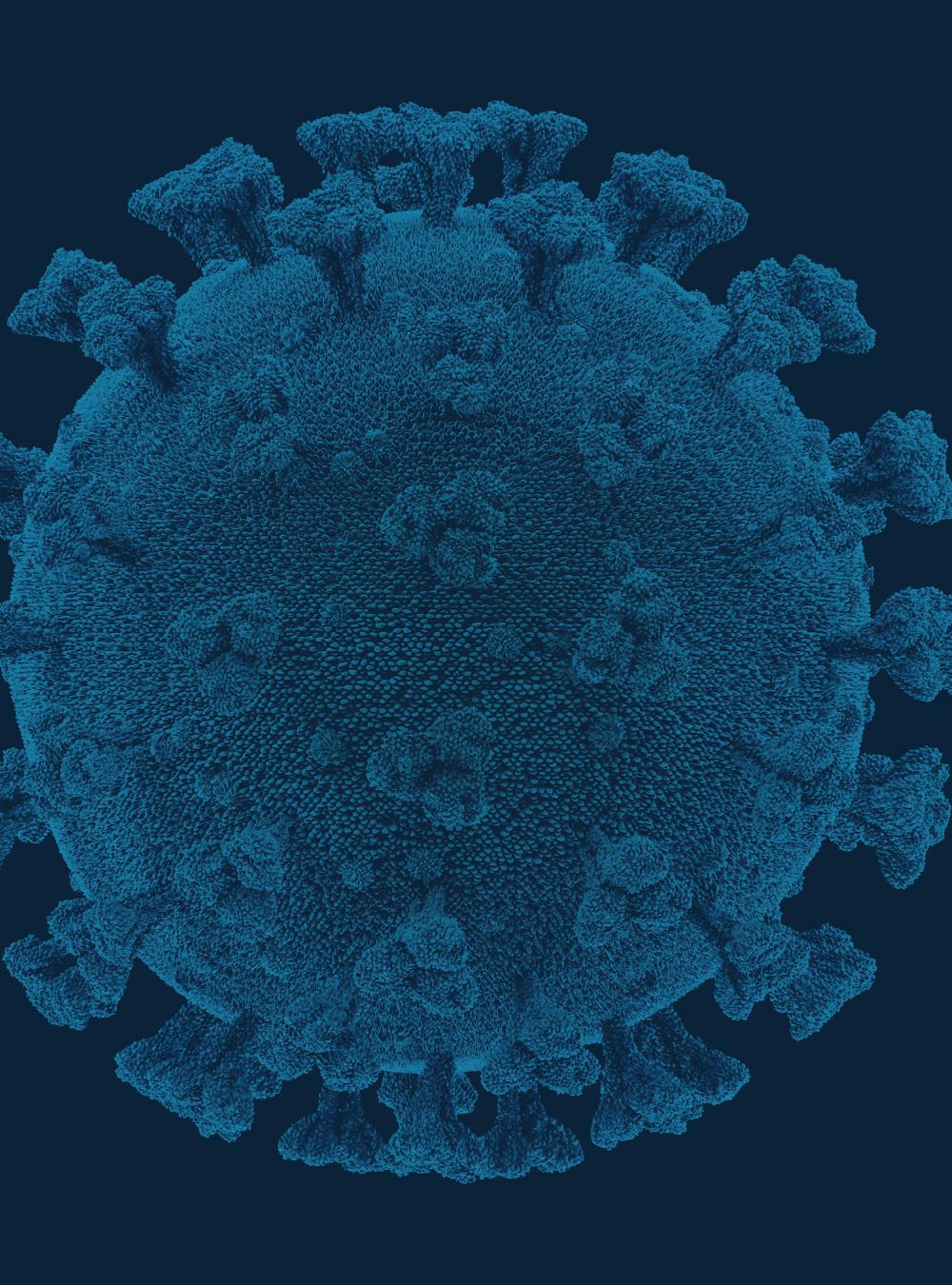 Coronavirus rendering with a dark blue overlay