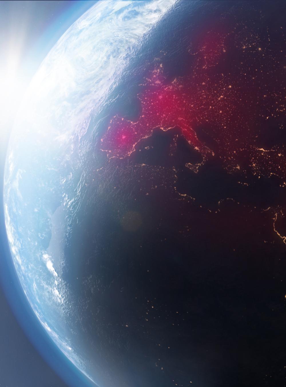 Rendering of the globe showing the spread of COVID-19