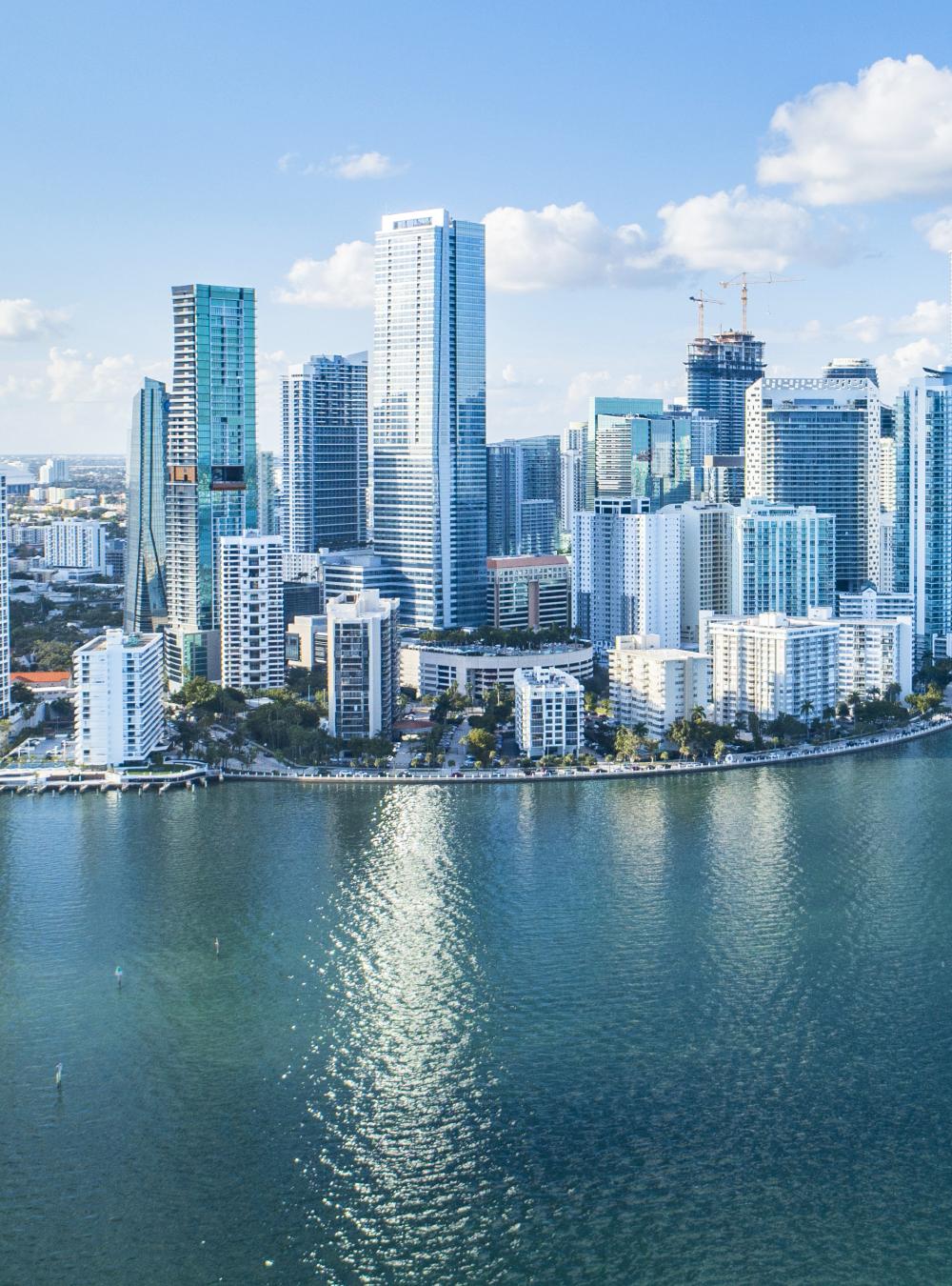 An aerial view of Brickell Key in Miami Florida