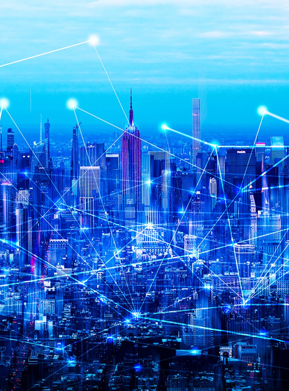 illustrated network over cityscape