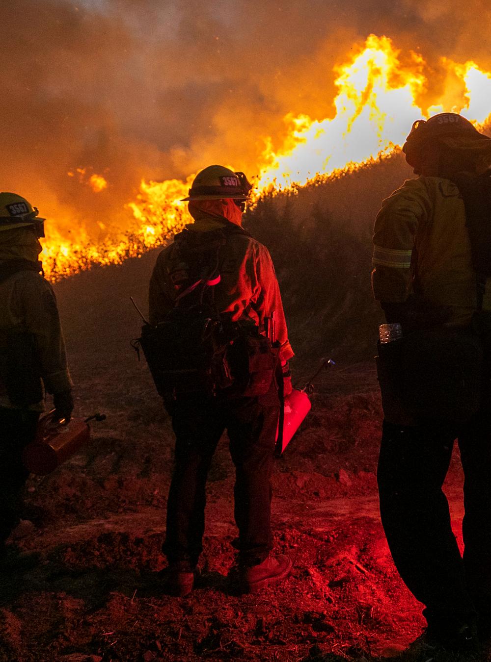 Firefighters fighting the Silverado Fire In Orange Country, California