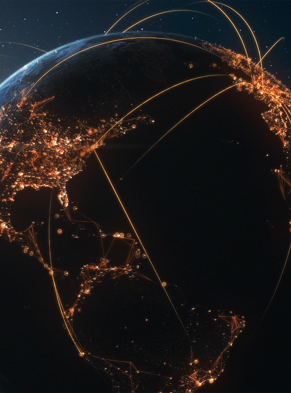 Earth And Sun Seen From Space With Glowing Connection Lines