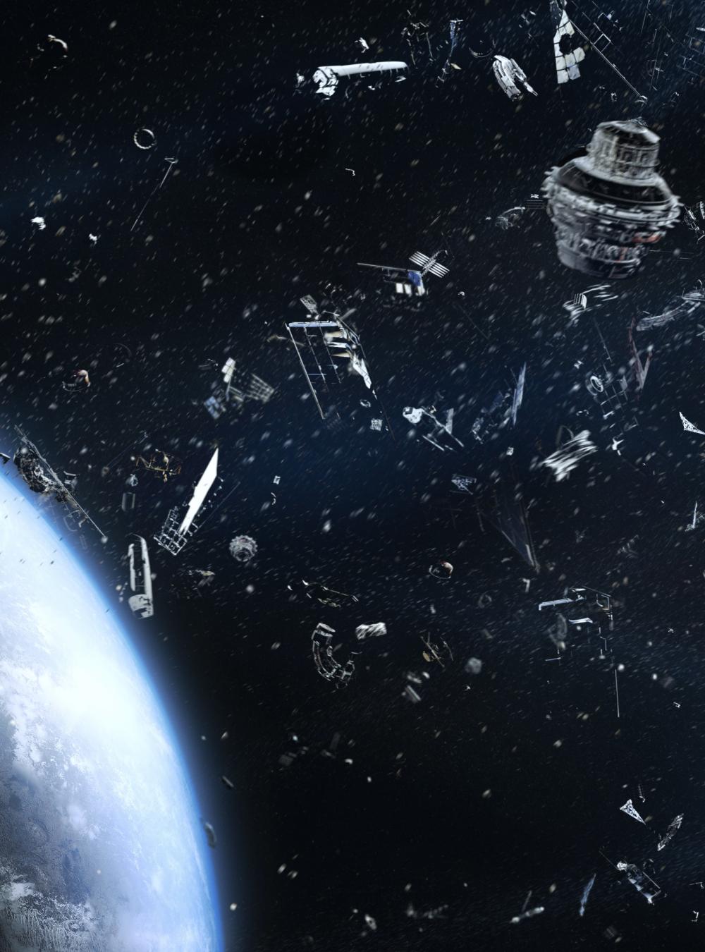 Debris in orbit colliding with other debris