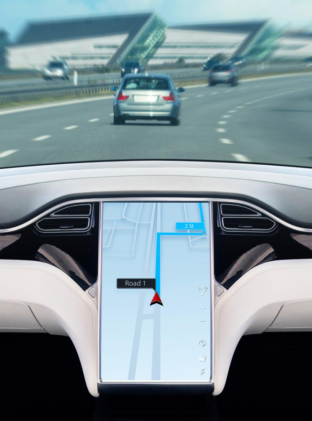 Autonomous car driving on a road