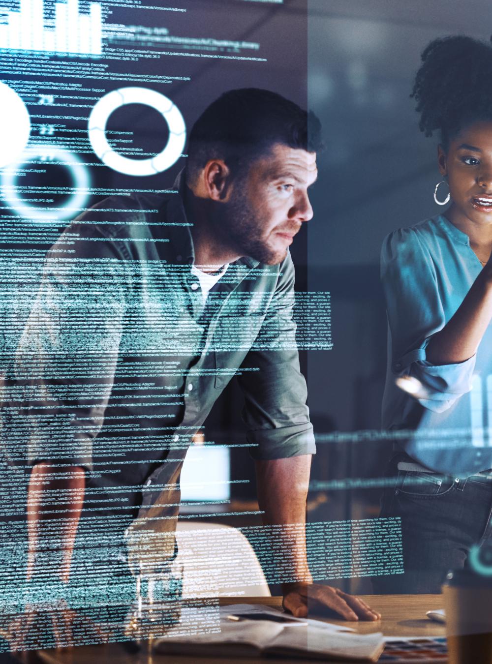 composite image of data and people