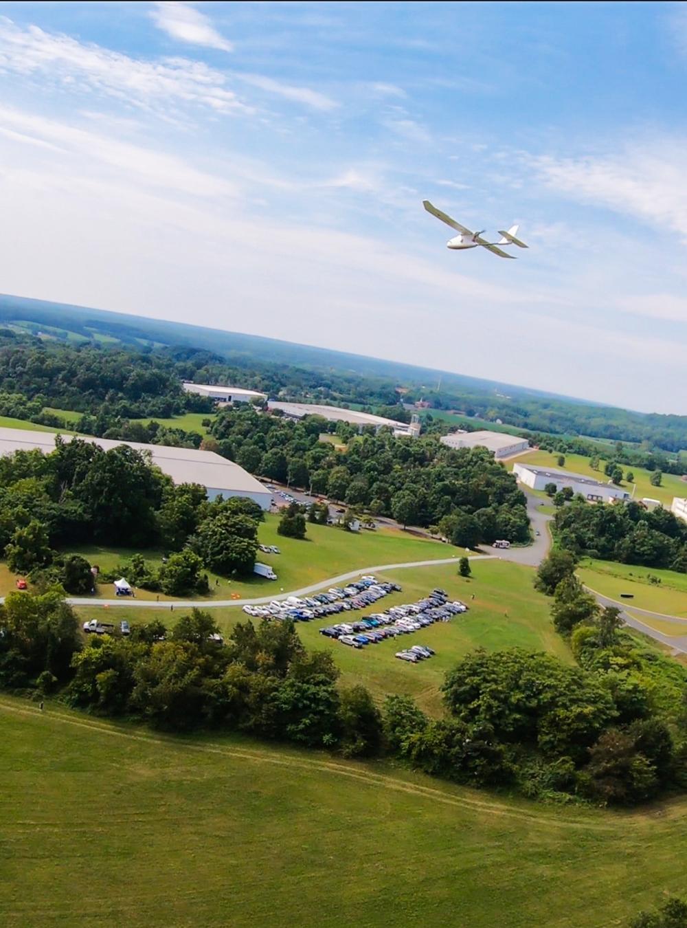 drone flying over range