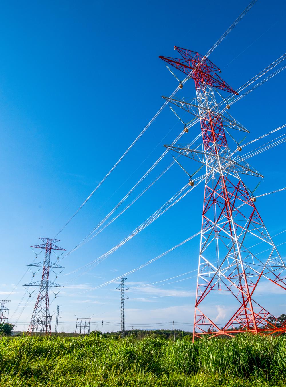 High voltage electrical lines in a rural area of the United States
