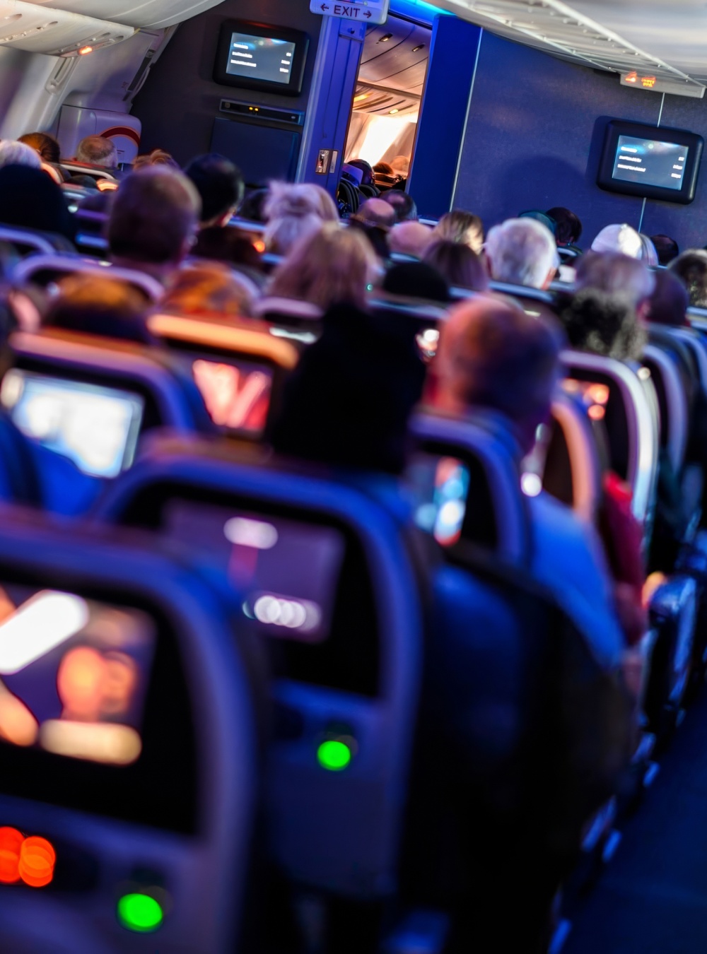 Inside cabin of a large passenger plane