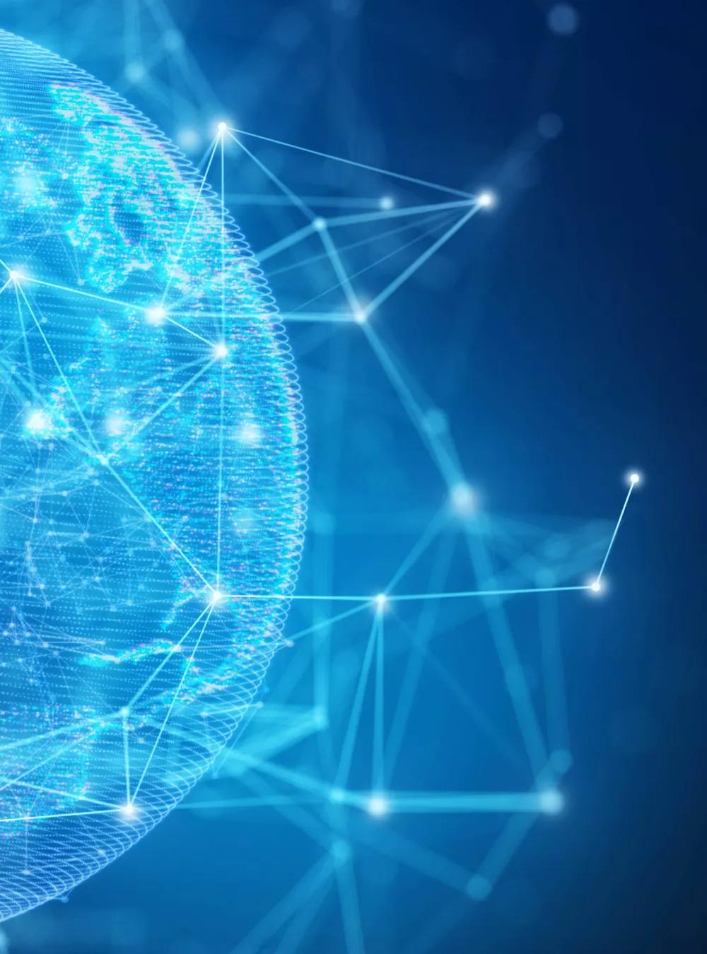 Composite illustration showing a globe with abstract data lines and endpoints