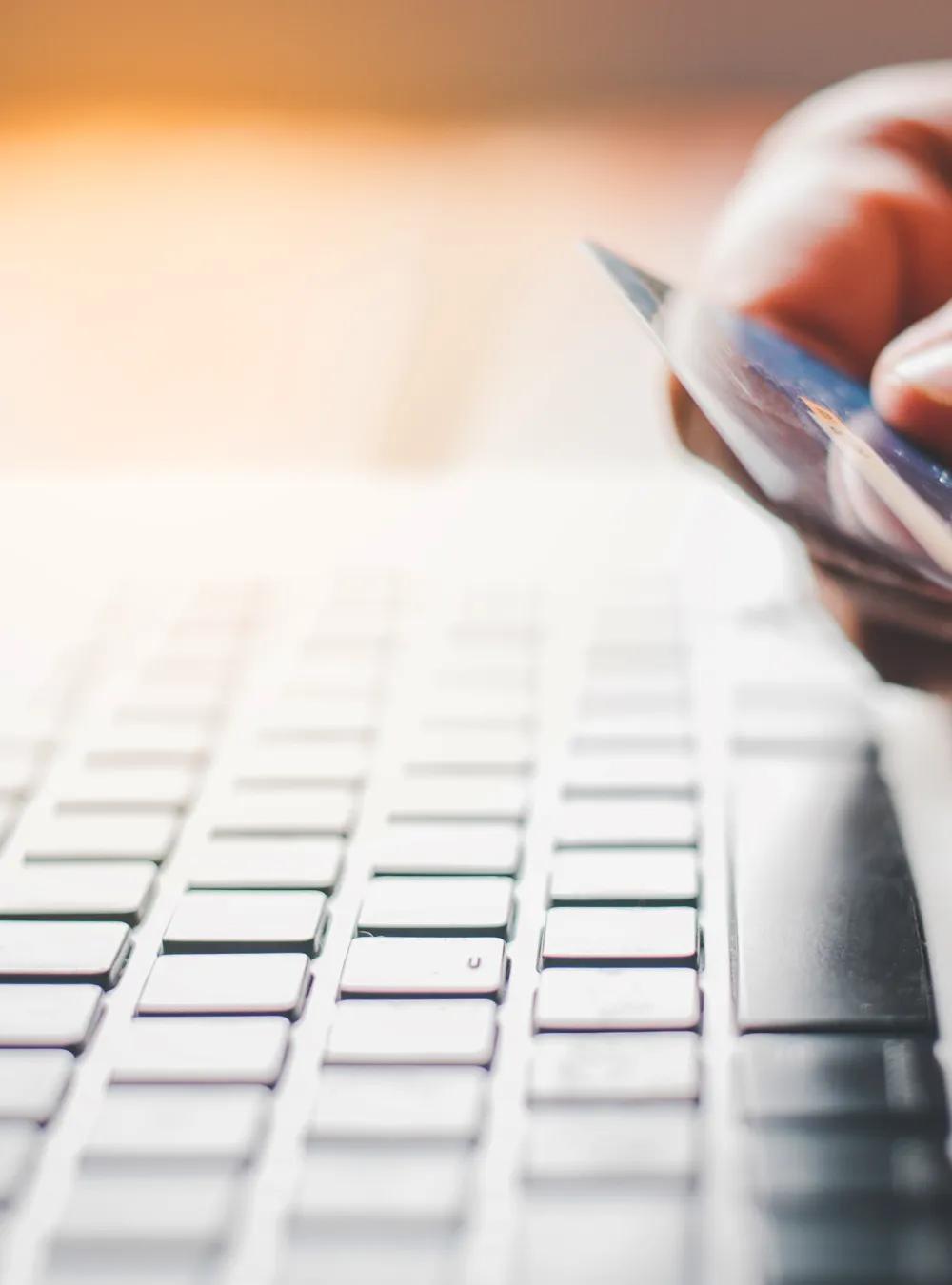 Online payment with computer and credit card