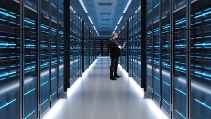 man in a server room