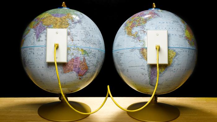 desktop globes connected with cable