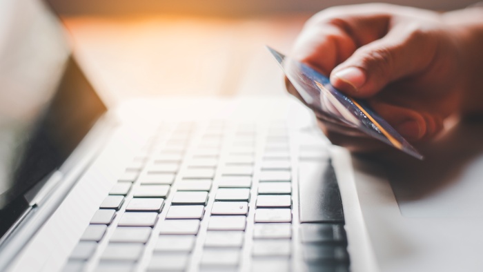 Online payment with computer and credit card