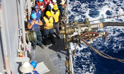 ship refueling at sea