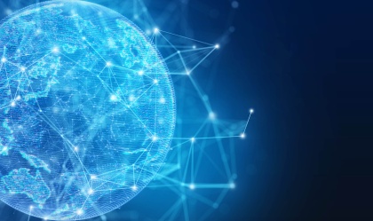 Composite illustration showing a globe with abstract data lines and endpoints