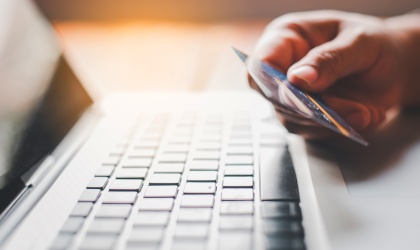Online payment with computer and credit card