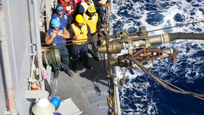 ship refueling at sea
